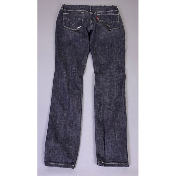 Levis 421 Skinny Jeans Women's W30 Black Dark Wash Distressed Indigo Low Rise - Picture 13 of 16